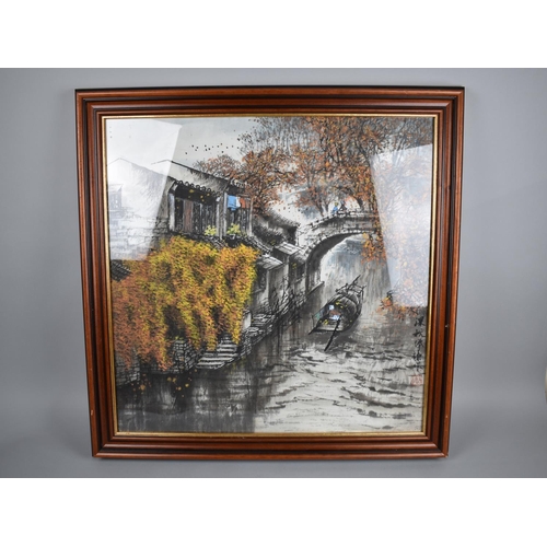 312 - A Framed Japanese Print, Canal Junk Scene