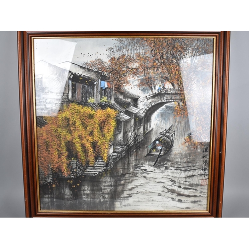 312 - A Framed Japanese Print, Canal Junk Scene