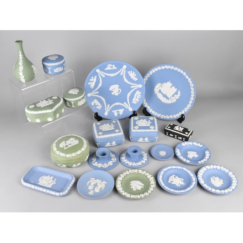 315 - A Collection of Wedgwood Jasperware to Comprise Lidded Boxes, Candle Sticks, Plates, Dishes etc