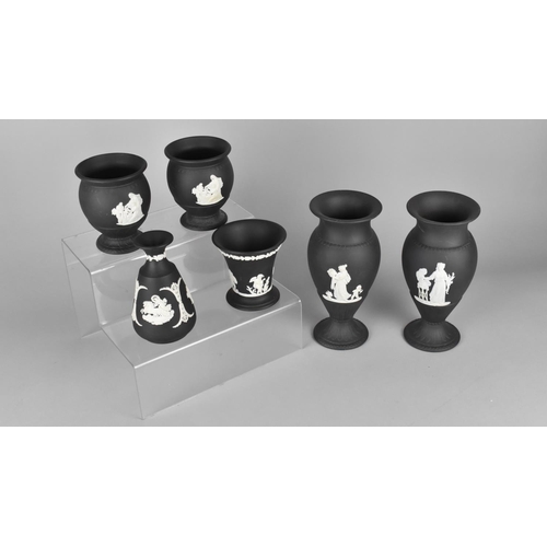 317 - A Collection of Wedgwood Black Jasperware to Comprise Pair of Vases Decorated with Classical Maiden,... 