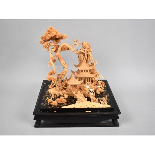 32 - A Cased Chinese Cork Diorama, 24x20x28cms High