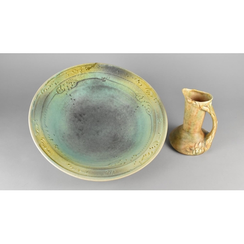 335 - A Large Studio Pottery Glazed Bowl, 39cm Diameter Together with a Similar Mottled Glazed Ewer, 18cm ... 