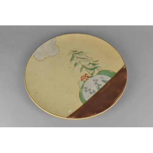 337 - A Mid 20th Century Hand Painted Wall Hanging Plate with Art Deco Influenced Decoration Incorporating... 