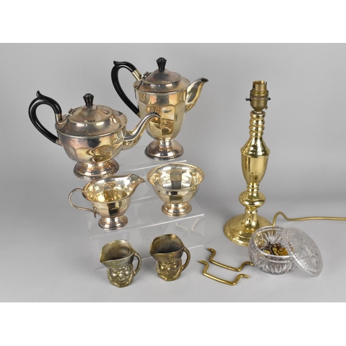 350 - A Collection of Various Metalwares to comprise Silver Plated Teawares, Brass Lamp Base etc