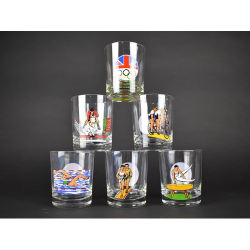 357 - A Set of Six 1984 Olympics Los Angeles Tumblers Decorated with Sports Scenes to Include Running, Box... 