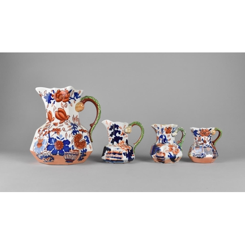 363 - A Collection of Four Graduated Imari Decorated Jugs of Gothic Form with Dragon Handles, Tallest 18cm... 