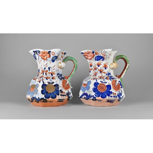 364 - Two Imari Gothic Shaped Jugs with Dragon Handles, Condition Issues, 25cms High