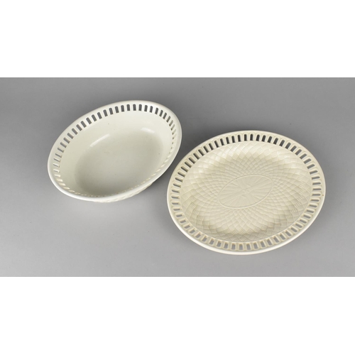 368 - A Wedgwood Creamware Bowl and Dish, Both with Pierced Trim and Basket Weave Decoration