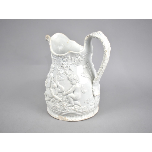 374 - A 19th Century Relief Jug Decorated with Classical Cherub Scenes with Grape and Vines, 22.5cms High ... 