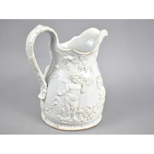 374 - A 19th Century Relief Jug Decorated with Classical Cherub Scenes with Grape and Vines, 22.5cms High ... 