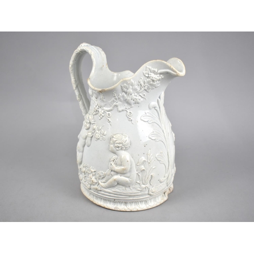 374 - A 19th Century Relief Jug Decorated with Classical Cherub Scenes with Grape and Vines, 22.5cms High ... 