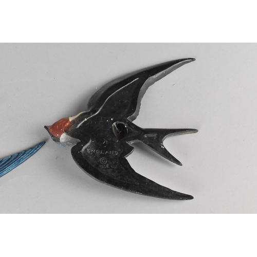 380 - A Set of Three Graduated Cold Painted Ceramic Swallow Wall Plaques, Inscribed to Back 'England' and ... 