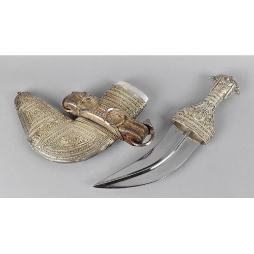 396 - An Islamic Unmarked White Metal Jambiya Dagger, 30cms Long