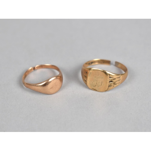 399 - Two 9ct Gold Signet Rings (Both with Cut Bands) Total Weight 6.7gms