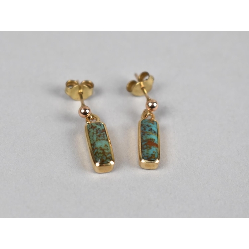 400 - A Pair of 9ct Gold and Turquoise/Chrysocolla Drop