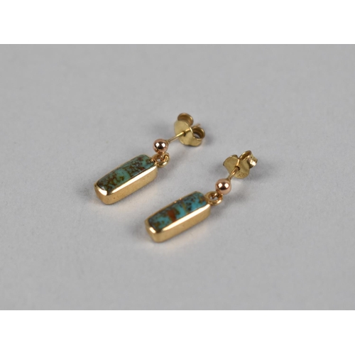 400 - A Pair of 9ct Gold and Turquoise/Chrysocolla Drop