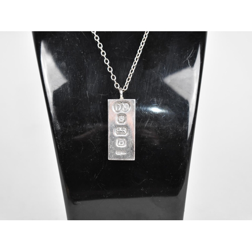 401 - A Silver Ingot on Chain, Total Weight 38.2gms