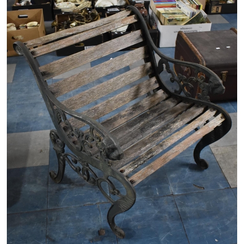 434 - A Vintage Cast Iron Wooden Slatted Garden Armchair with Scrolled Lion Decoration