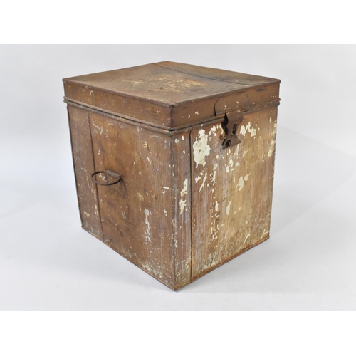 439 - A Scumble Glazed Metal Storage Box with Side Carrying Handles, 45cms Wide, Rusted