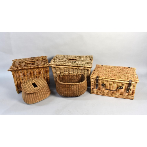 443 - A Collection of Various Wicker Hampers, Picnic Boxes and Creels Etc