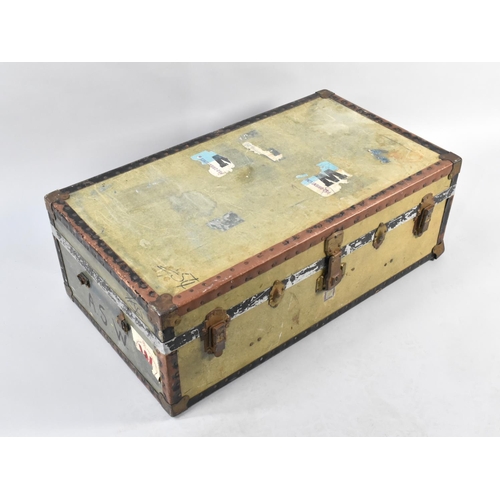 444 - A Vintage Travelling Trunk with P&O Orient Line Labels, 91cms Wide