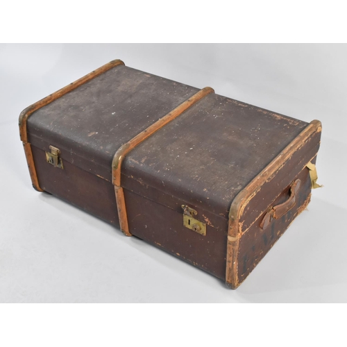 445 - A Vintage Canvas and Wooden Travelling Trunk, 83cms Wide