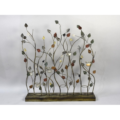 448 - A Modern Metal Tea Light Stand to hold nine Lights in the Form of Plants, 72cms Wide