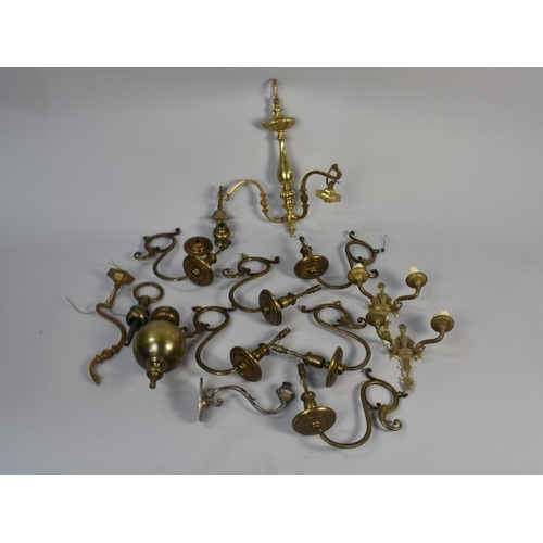 453 - A Collection of Late 19th Century and Later Brass Wall Lights  Etc