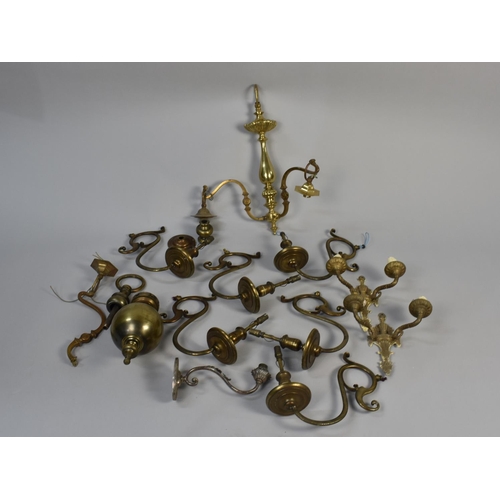 453 - A Collection of Late 19th Century and Later Brass Wall Lights  Etc