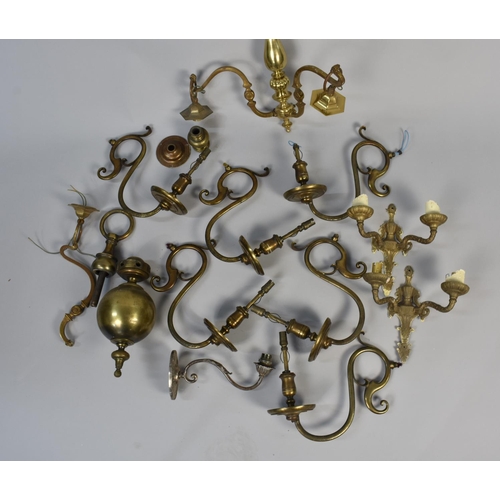 453 - A Collection of Late 19th Century and Later Brass Wall Lights  Etc