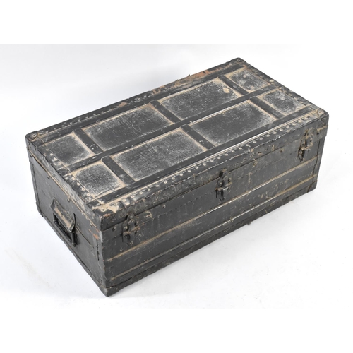 456 - A Late 19th Century Metal Bound Canvas Covered Travelling Trunk, 72cms Wide