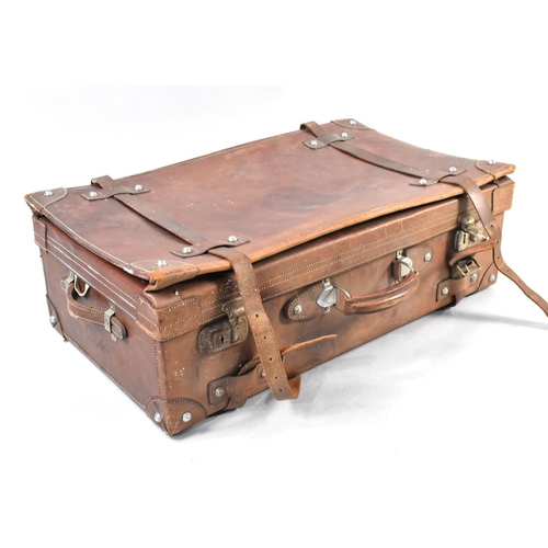 457 - A Vintage Leather Suitcase, 60cms Wide together with a Later Example, 75cms Wide