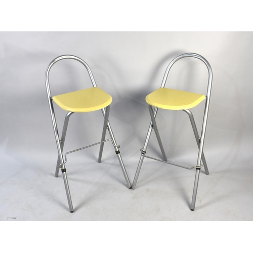 475 - Two Modern Folding Metal Framed Kitchen Bar Stools