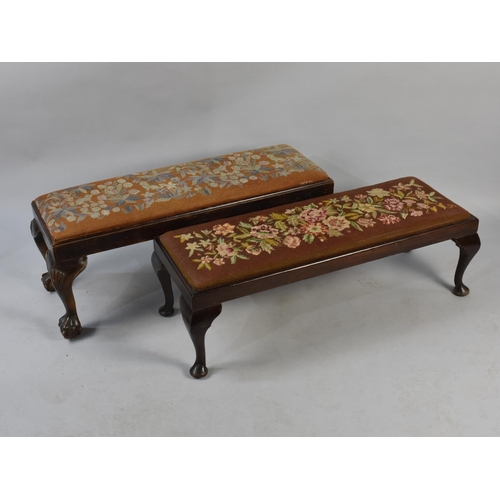 481 - Two Early/Mid 20th Century Tapestry Topped Duet Stools, Both with Cabriole Supports and One with Cla... 