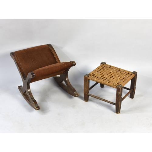 482 - An Early/Mid 20th century Rocking Gout Stool together with a Small Rectangular Rush Topped Stool, 31... 