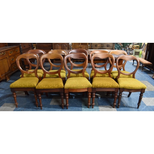 484 - A Set of Nine Plus One Late Victorian Balloon Back Mahogany Framed Dining Chairs