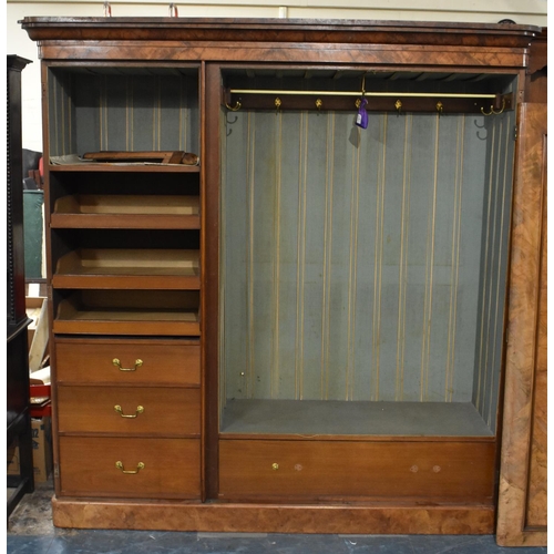 485 - A Victorian Burr Walnut Triple Wardrobe with Panelled Doors to End Fitted Section with Three Slides ... 