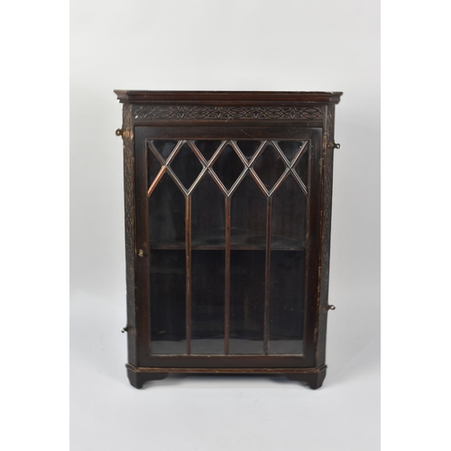 486 - A 19th Century Wall Hanging Glazed Corner Cabinet with Blind Carved Chamfered Sides and Top Rail, 51... 