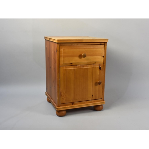 489 - A Modern Pine Bedside Cabinet with Single Drawer Over Cupboard Base, 42cms Wide