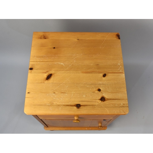 489 - A Modern Pine Bedside Cabinet with Single Drawer Over Cupboard Base, 42cms Wide