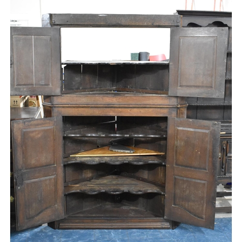 494 - A 19th Century Oak Double Free Standing Corner Cupboard for Restoration with Panelled Doors, 133cms ... 