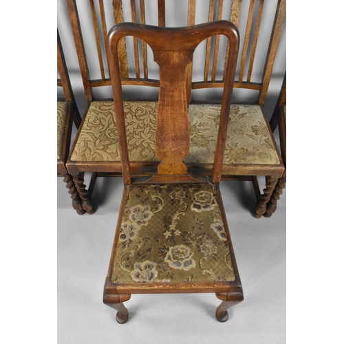 502 - A Set of Four Oak Dining Chairs with Barley Twist Front Legs together with a Queen Anne Style Side C... 