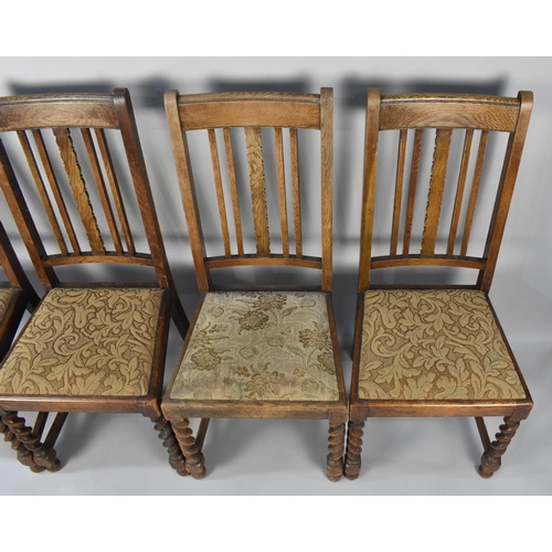 502 - A Set of Four Oak Dining Chairs with Barley Twist Front Legs together with a Queen Anne Style Side C... 