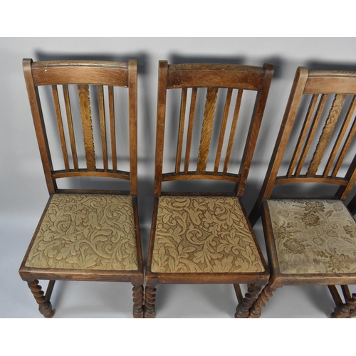 502 - A Set of Four Oak Dining Chairs with Barley Twist Front Legs together with a Queen Anne Style Side C... 