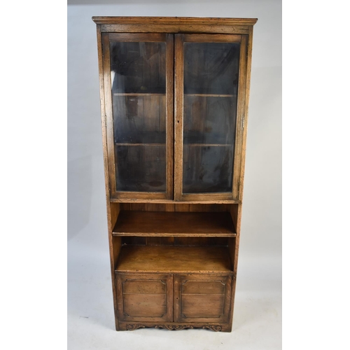 503 - An Early/Mid 20th Century Oak Glazed Bookcase with Cupboard Base and Centre Open Section, 76cms Wide