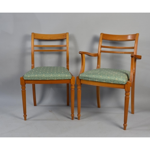 515 - A Set of Six Modern Ladder Back Dining Chairs with reeded Front Supports to include Two Carvers