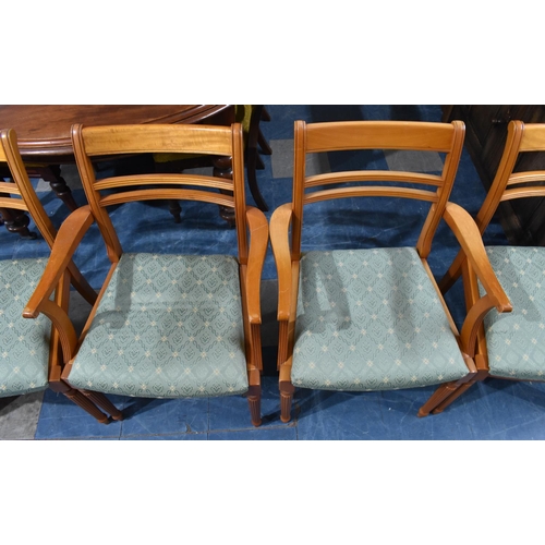 515 - A Set of Six Modern Ladder Back Dining Chairs with reeded Front Supports to include Two Carvers