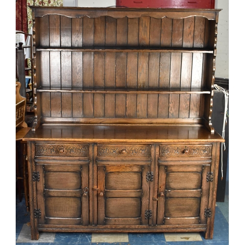 520 - A Mid 20th Century Oak Dresser, the Base with Three Drawers over Panelled Doors to Cupboard, Raised ... 