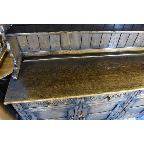 520 - A Mid 20th Century Oak Dresser, the Base with Three Drawers over Panelled Doors to Cupboard, Raised ... 