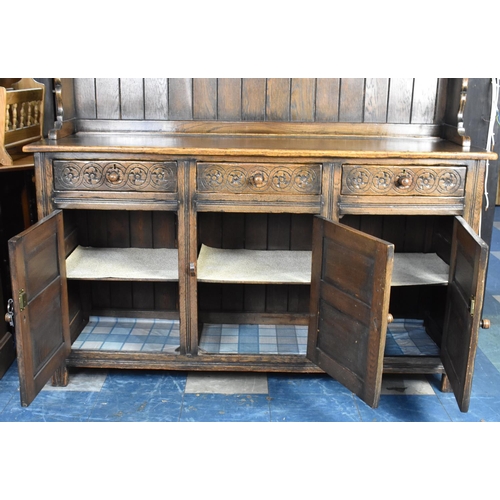 520 - A Mid 20th Century Oak Dresser, the Base with Three Drawers over Panelled Doors to Cupboard, Raised ... 